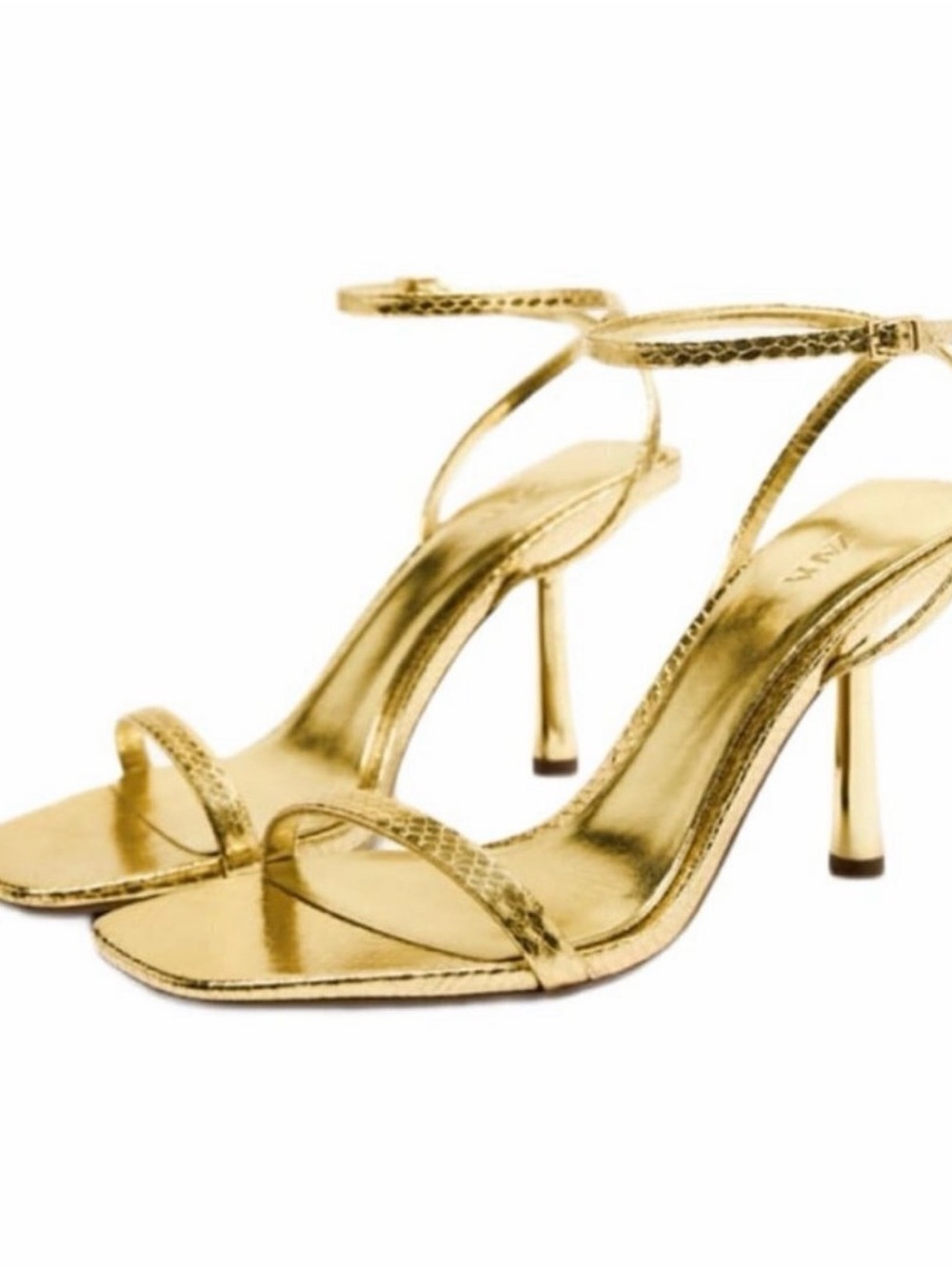 Zara Metallic Gold Square-Toe Strappy Heels - Picture 4 of 4